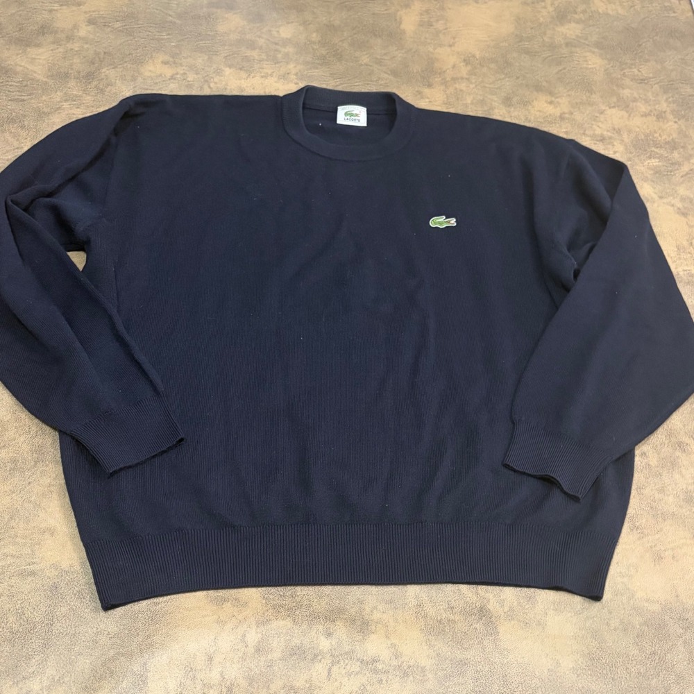 Lacoste Crewneck Sweater Mens EU 7 US XL Navy Blue Wool Blend Logo Pullover